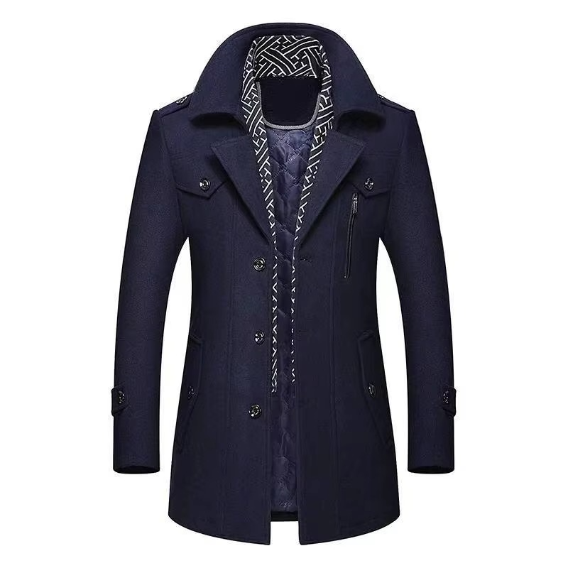 TrendAura Men's Mid Length Wool Blend Winter Coat With Scarf Collar Padded Warm Overcoat M to 5XL