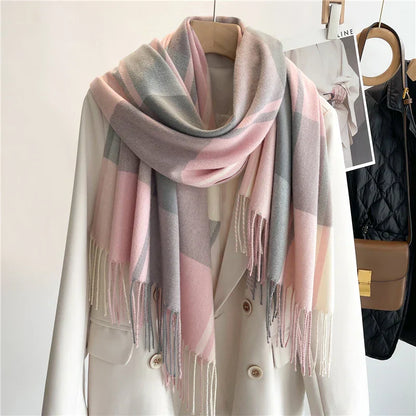 Ginevra Fringed Check Scarf | Full-Length Scarf