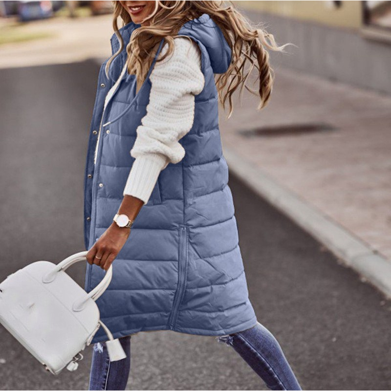 Women's Long Winter Down Vest with Hood | Quilted
