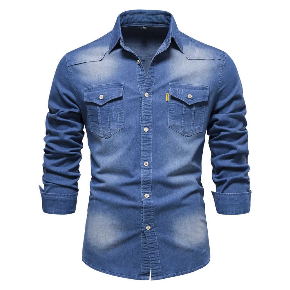 Henry Men's Denim Button Up Shirt By TrendAura Classic Casual Denim Shirt For Men With Versatile Everyday Style