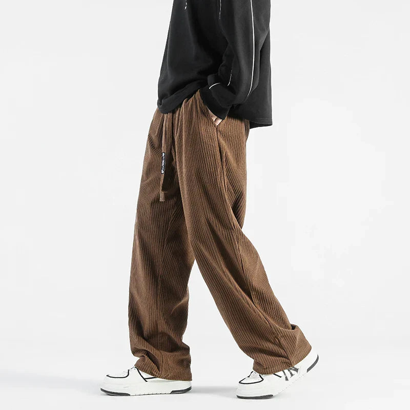 TrendAura Metro Merit Corduroy Pants With Elastic Waistband Relaxed Straight Fit Durable Stitching