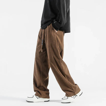 TrendAura Metro Merit Corduroy Pants With Elastic Waistband Relaxed Straight Fit Durable Stitching