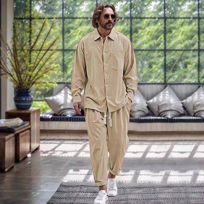 Thierry | Fashionable men's set of linen shirt and pants for spring