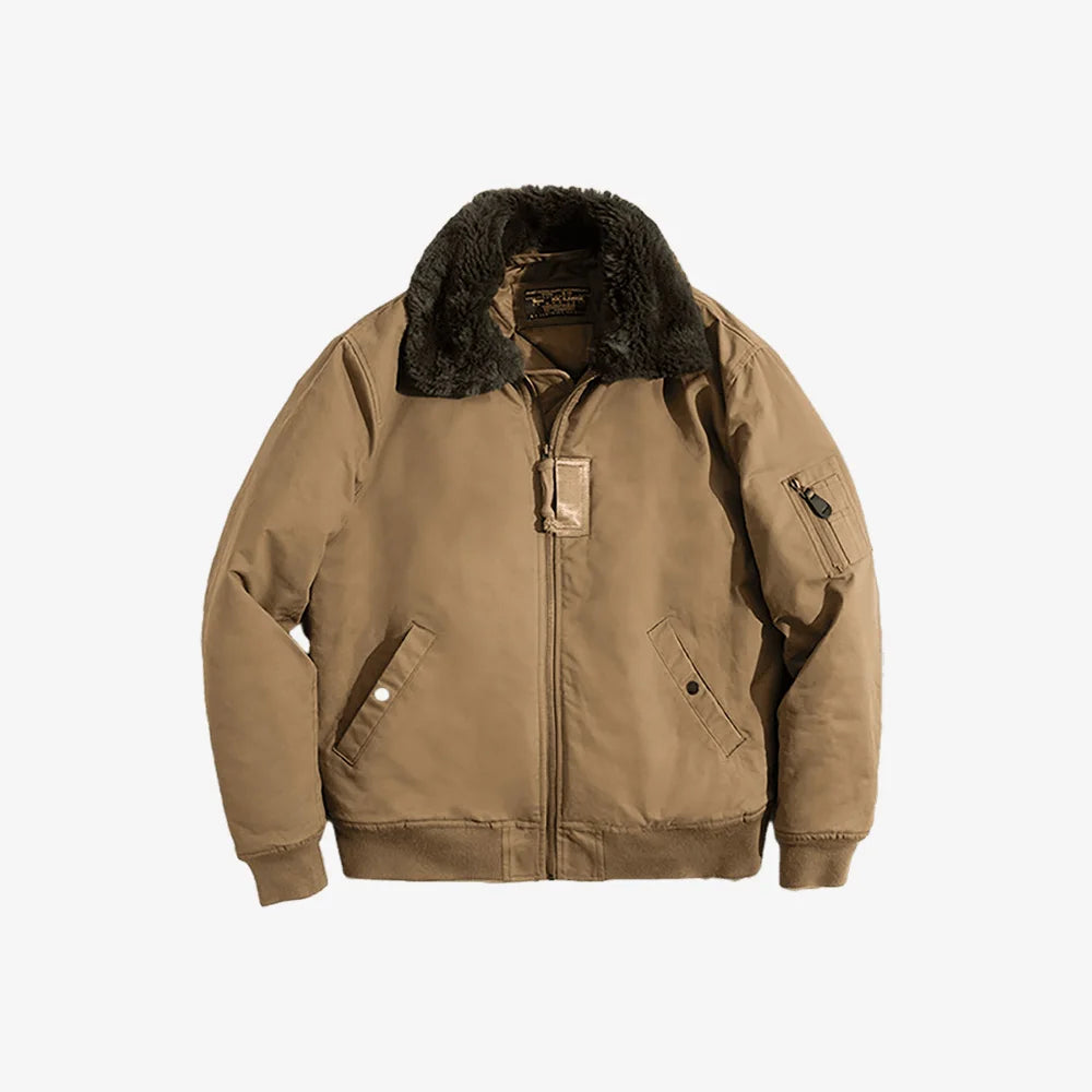 TrendAura B15 Retro Bomber Jacket With Fleece Collar Wind Resistant Exterior And Premium Stitching