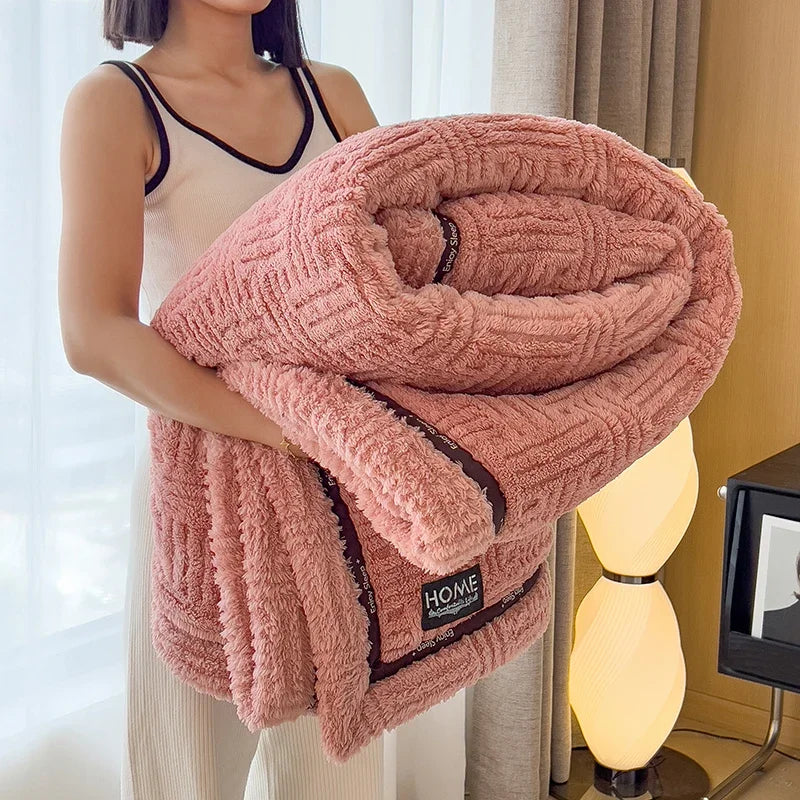 Plush Velvet Throw Blanket With Soft Coral Fleece