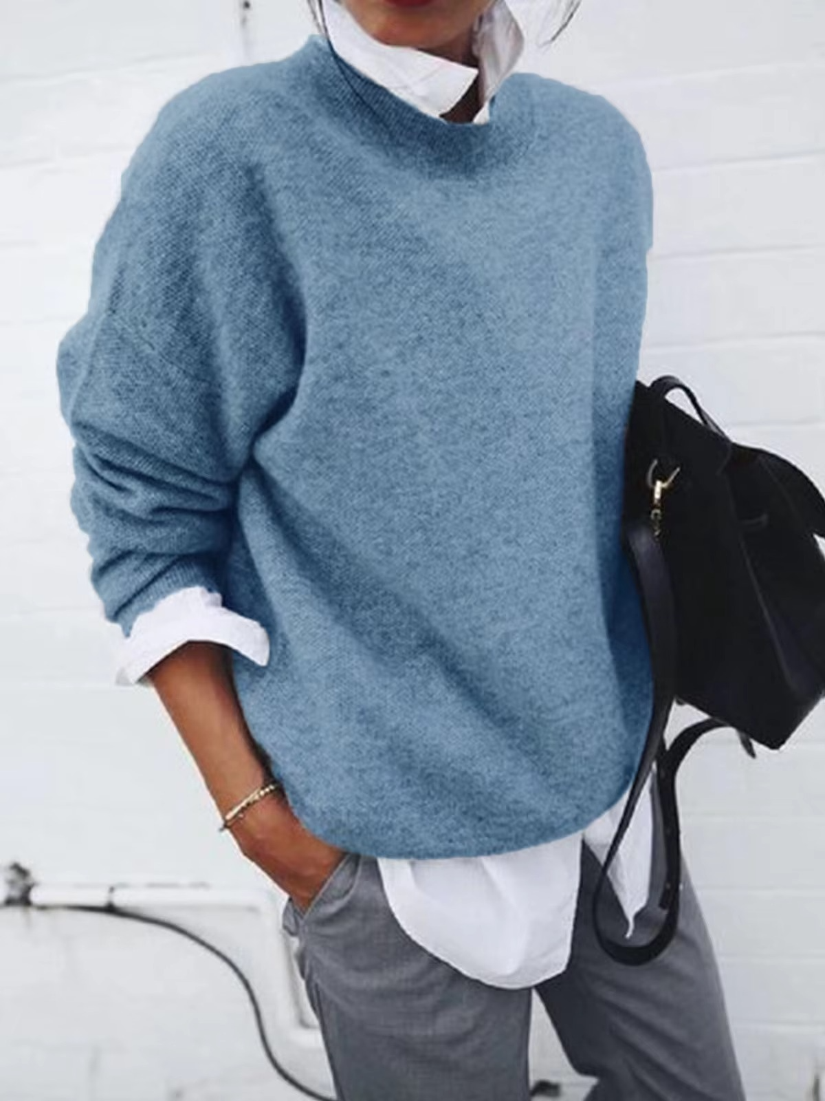 Women’s Knit Pullover with Shirt Collar Two Piece Look