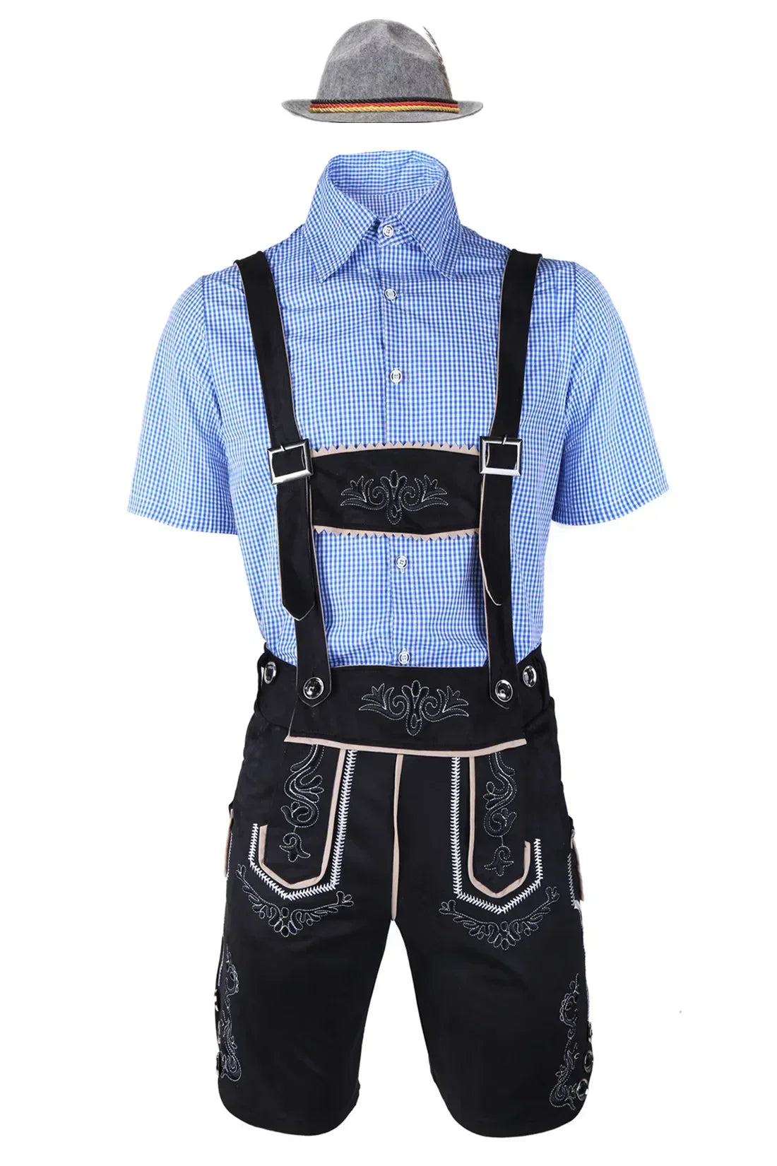 Men's Lederhosen Set Suede Like Embroidered Shorts Shirt And Hat Included Bavarian Oktoberfest Costume For Men