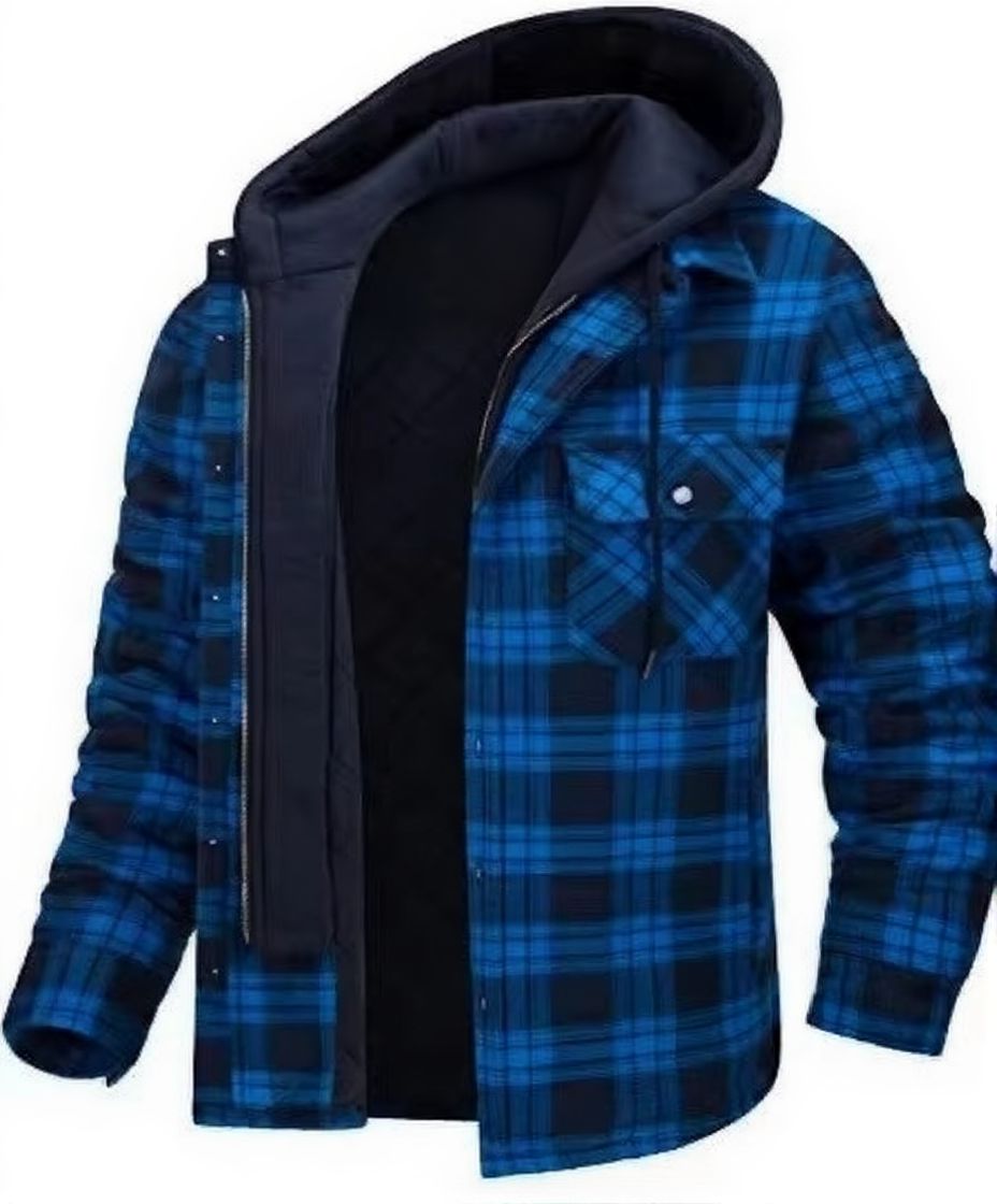 Mens Winter Thick Hooded Plaid Jacket Warm Insulated Casual Trendy Outerwear TrendAura