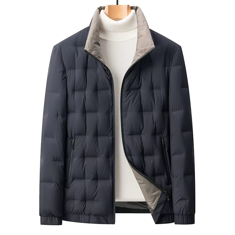 Men's 2024 Solid Color Stand Collar Slim Fit Goose Down Jacket for Warmth and Modern Business Style