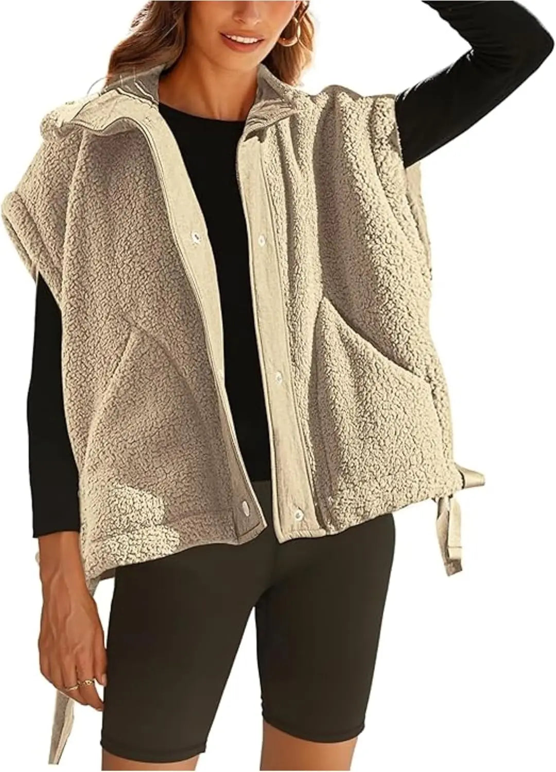 Michelle Sherpa Jacket for Women Warm Faux Fleece with Snap Button Closure Cozy Layering