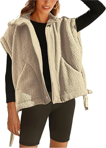 Michelle Sherpa Jacket for Women Warm Faux Fleece with Snap Button Closure Cozy Layering