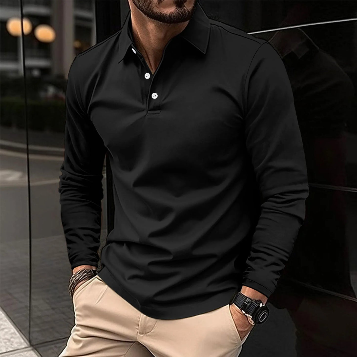 Lucas Long Sleeve Polo Shirt for Men Breathable Cotton Slim Fit Casual to Semi Formal