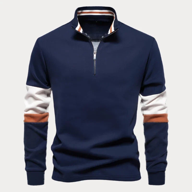 Max Mens Stand Up Collar Striped Sweater Comfortable Casual Knit for Everyday Wear