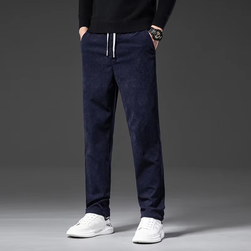 TrendAura Corduroy Elastic Waist Straight Leg Pants for Men Comfortable Casual Work Trousers