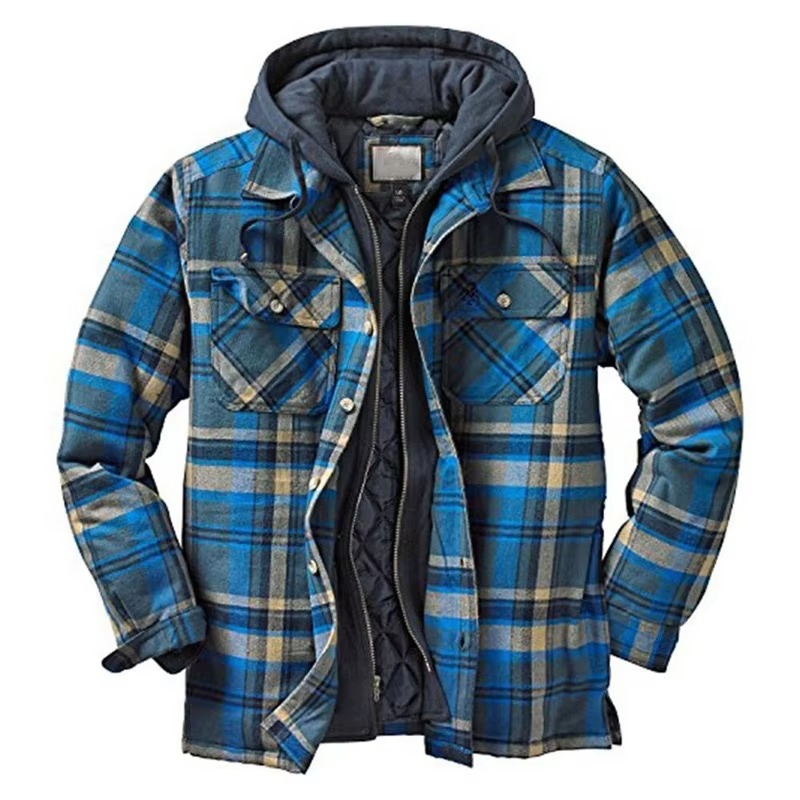 TrendAura Mens Patchwork Checkered Cotton Hooded Jacket Thick Warm Casual Coat American Flag Design Sizes S To 5XL