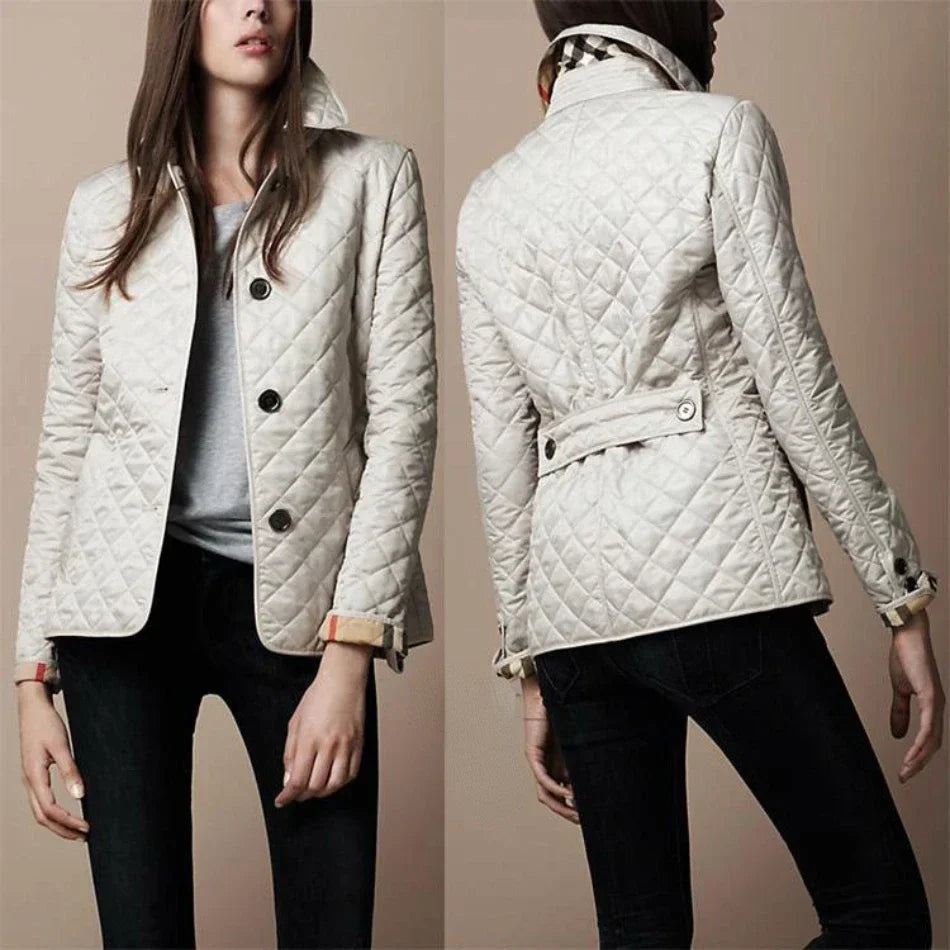 Women's Quilted  Cotton Jacket - Diamond Pattern - Slim Fit - Classic Button Closure