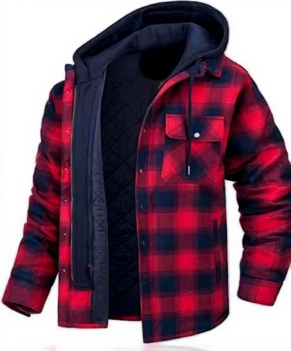 Mens Winter Thick Hooded Plaid Jacket Warm Insulated Casual Trendy Outerwear TrendAura
