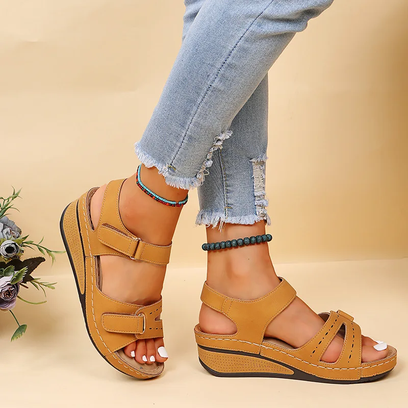 Women's Platform Wedge Sandals with Cushioned Footbed and Adjustable Strap