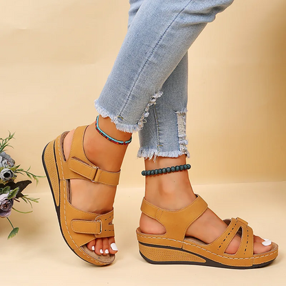 Women's Platform Wedge Sandals with Cushioned Footbed and Adjustable Strap