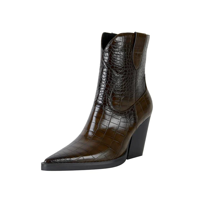 Women's Western-Style Ankle Boots with Mid-Height and Sturdy Sole