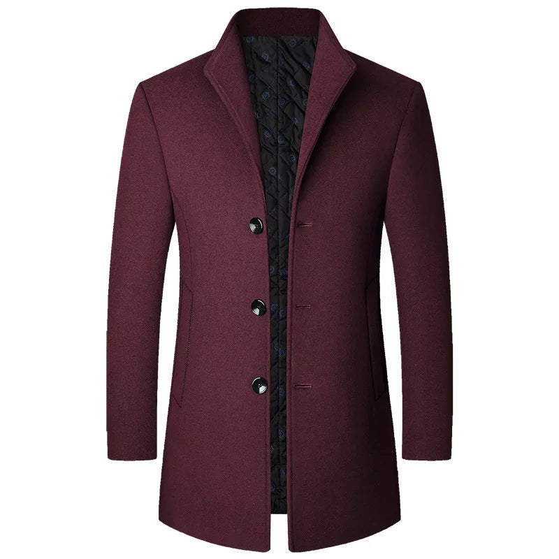 Mason Men's Long Overcoat With Buttons Elegant Tailored Winter Wool Coat By TrendAura