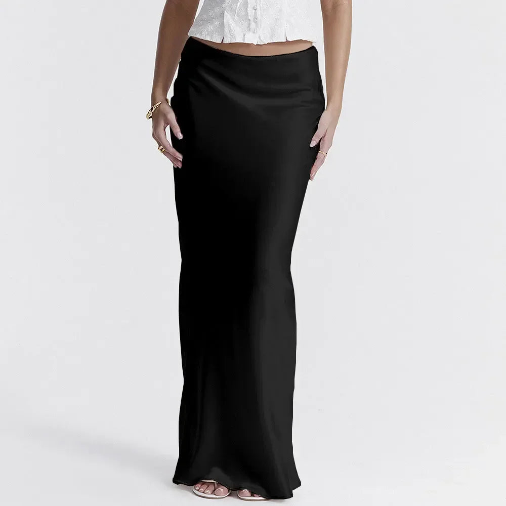Women's Long Skirt - Satin - Elegant Smooth Design - Tailored Waist