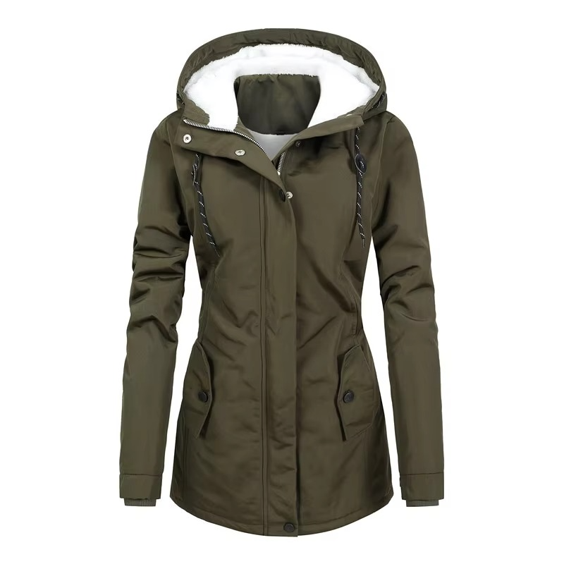 Women’s Retro Fleece Lined Mid-Length Hooded Winter Parka
