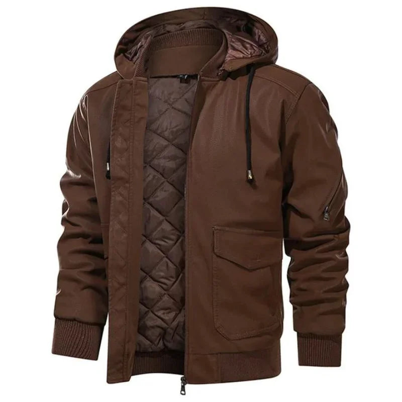 Jose Winter Biker Jacket For Men Hooded Moto Style With Quilted Lining Warm Outerwear By TrendAura