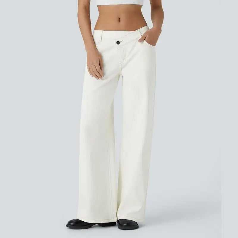 TrendAura Serenity Baggy Wide-Leg Jeans - Relaxed Comfort, Vintage Wash, Low Rise