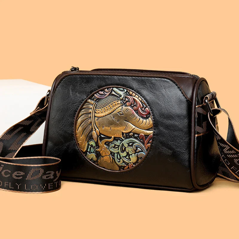 TrendAura Embossed Elephant Leather Shoulder Bag - Symbol Of Luck, Strength And Wisdom