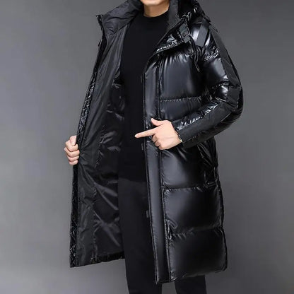 Mens Long Down Winter Puffer Coat With Extended Length Warmth For Cold City Commutes And Weekend Outdoors