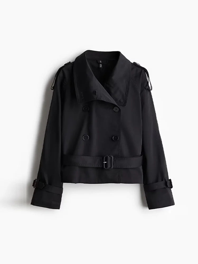Women’s Coat – Tailored Fit – Wool Blend – Double Breasted – Belted Waist – High Collar
