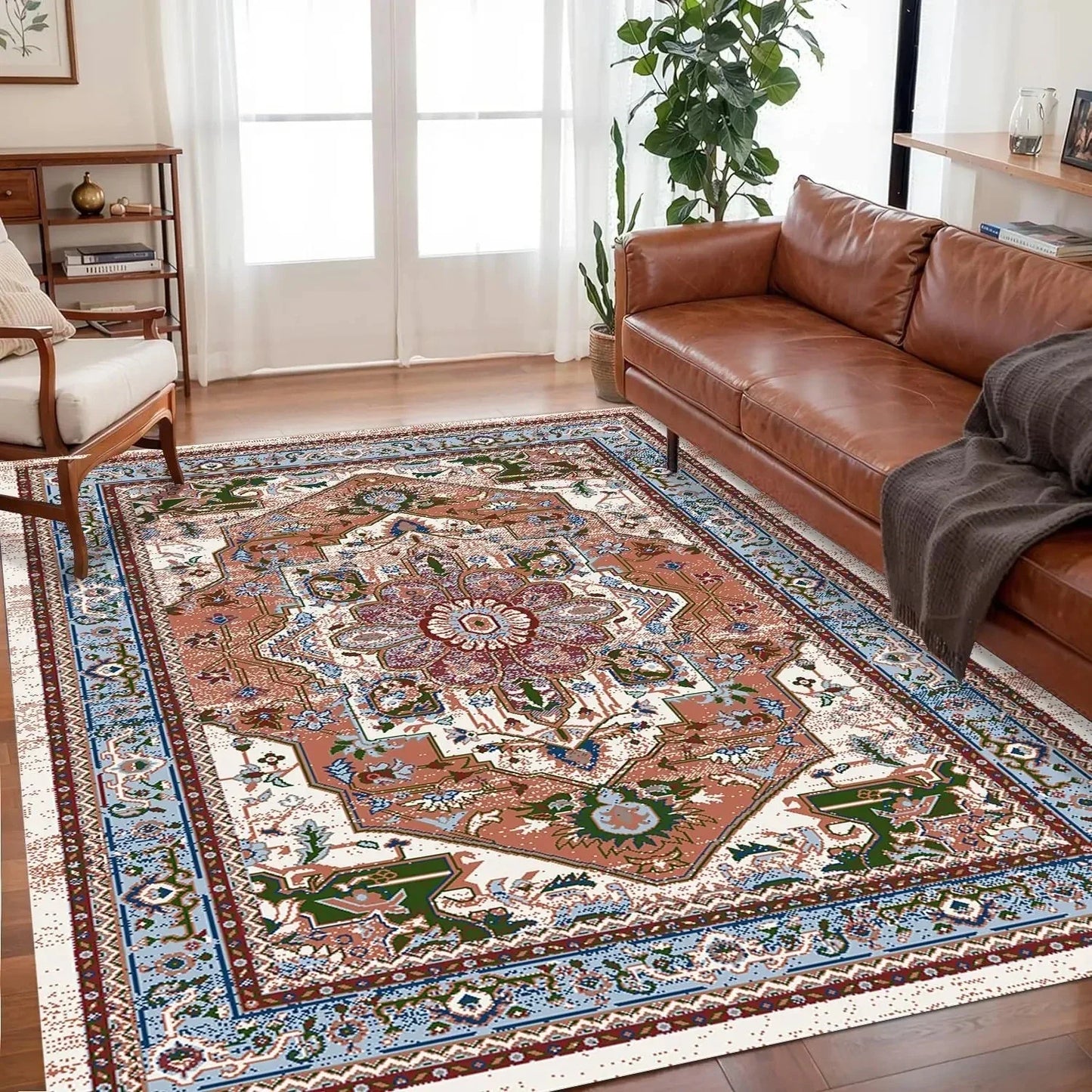 VIKAMA Bohemian-Style Floor Mat Non-Slip, Easy-Care Living Room Carpet Large-Size Floor Rug Bedroom And Living Room Home Décor