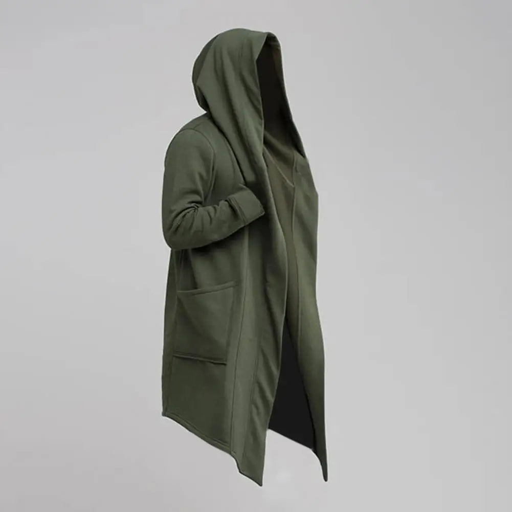 Men's Hooded Cardigan In Knit Fabric With Relaxed Fit Open Front And Asymmetrical Hem