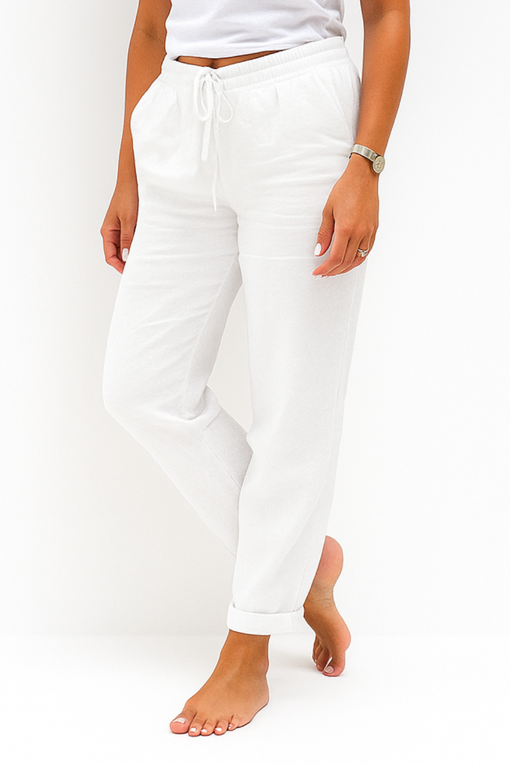 Hose with elastic waistband and drawstring