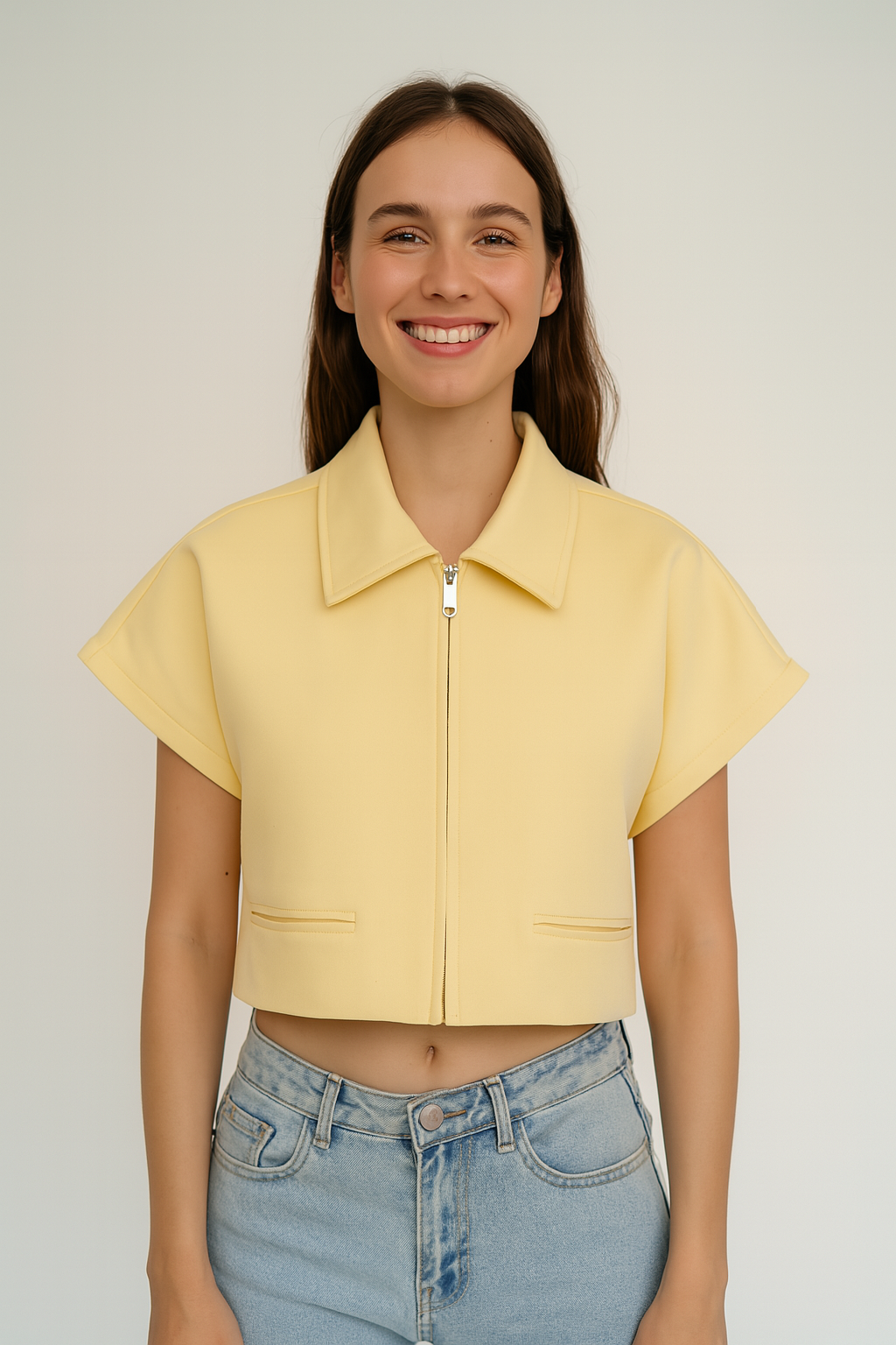 Short-sleeve zip jacket black with collar