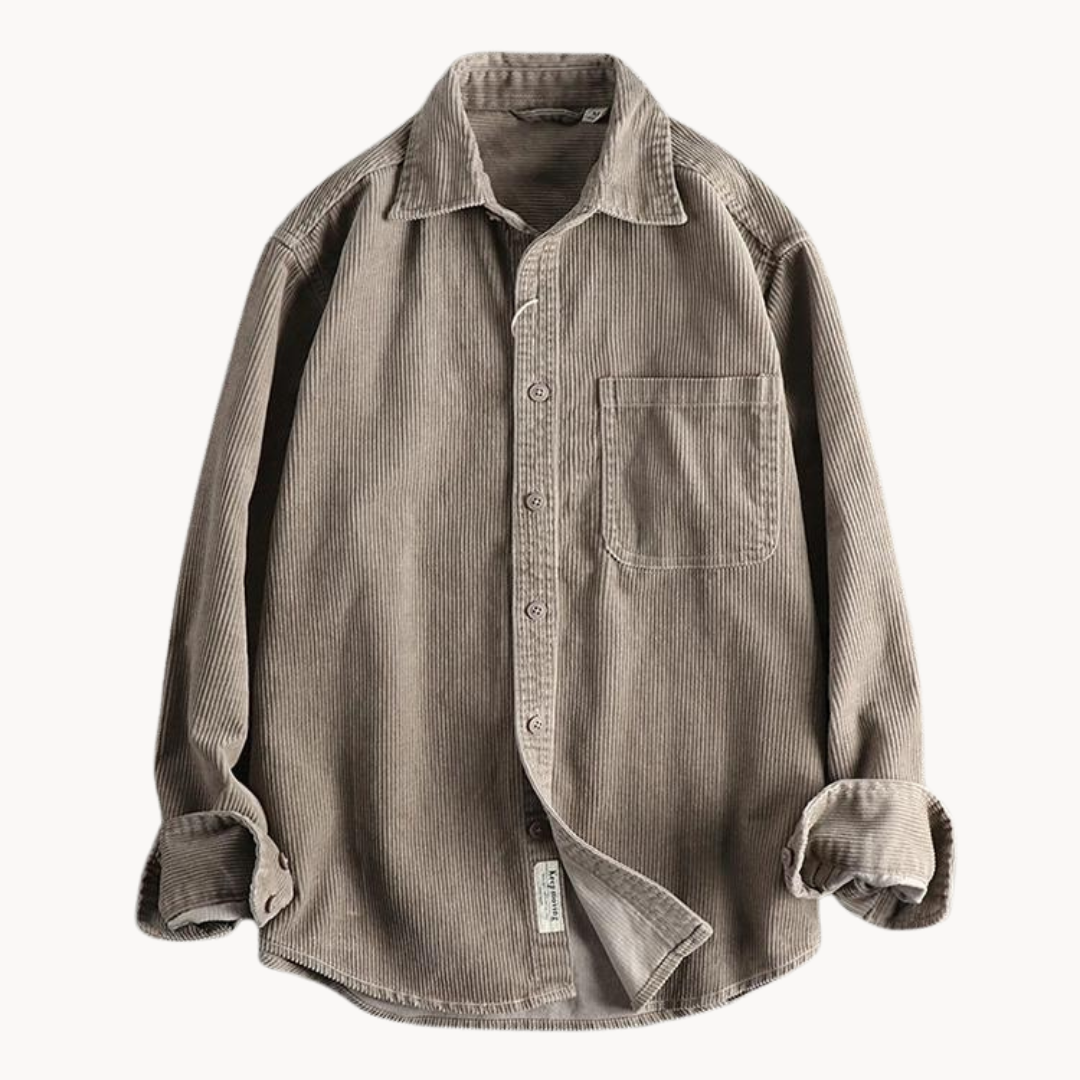 Zach Men's Brown Corduroy Long Sleeve Shirt For Everyday Casual Comfort By TrendAura