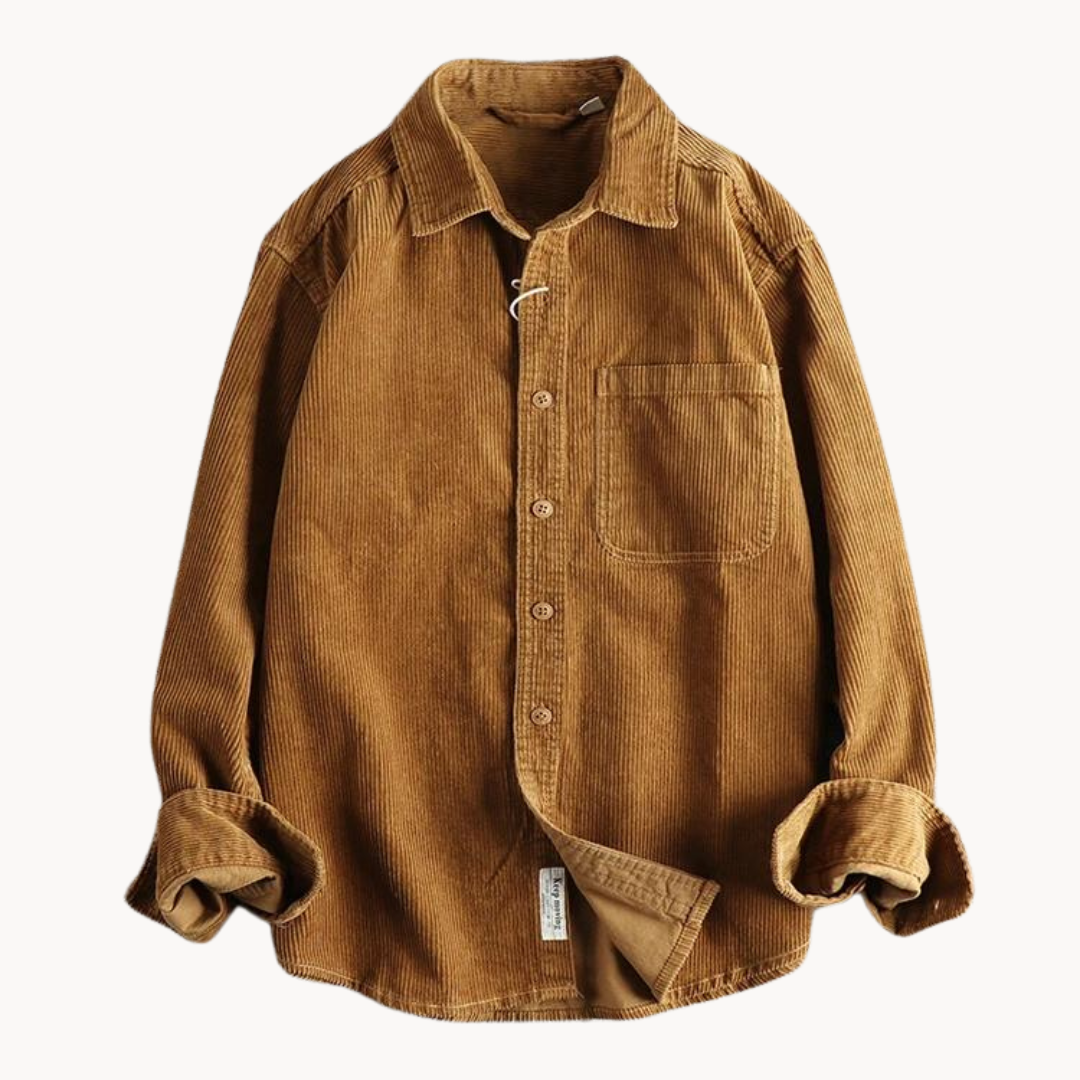 Zach Men's Brown Corduroy Long Sleeve Shirt For Everyday Casual Comfort By TrendAura