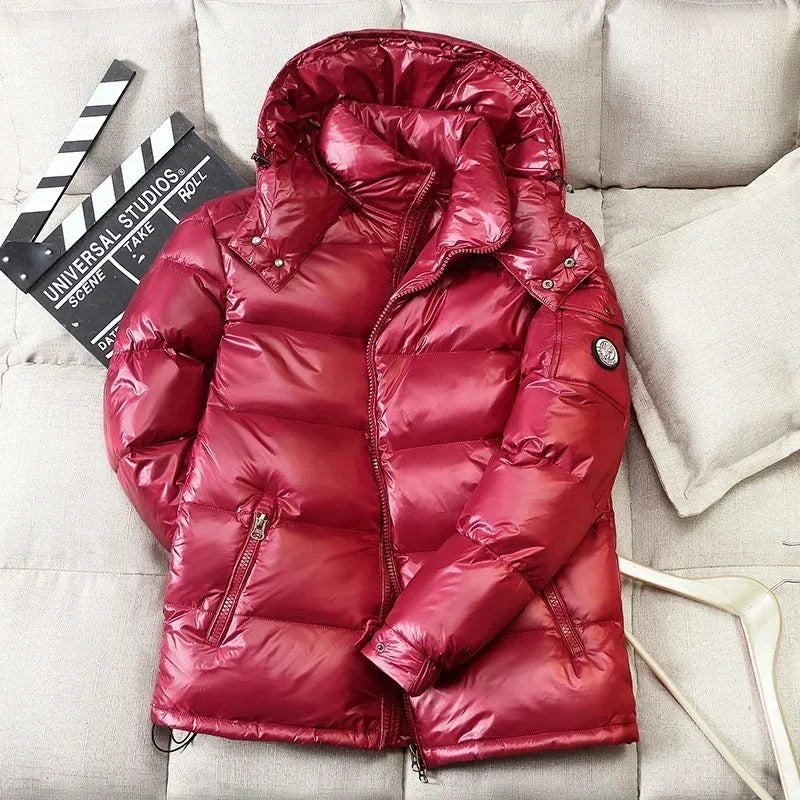 Short down jacket with hood for men