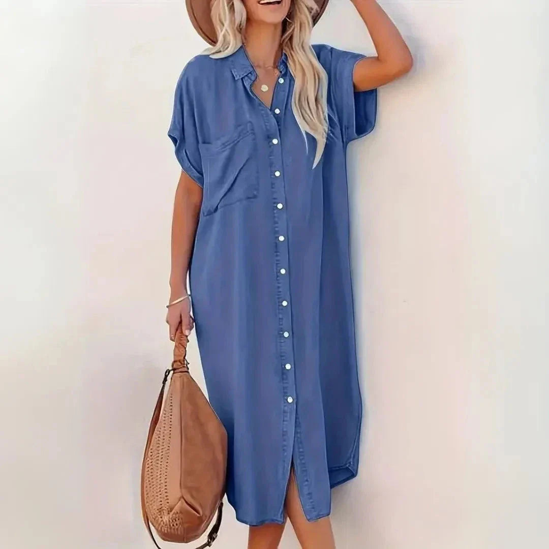 Sierra Button-Up Denim Shirt Midi Dress