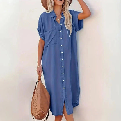 Sierra Button-Up Denim Shirt Midi Dress