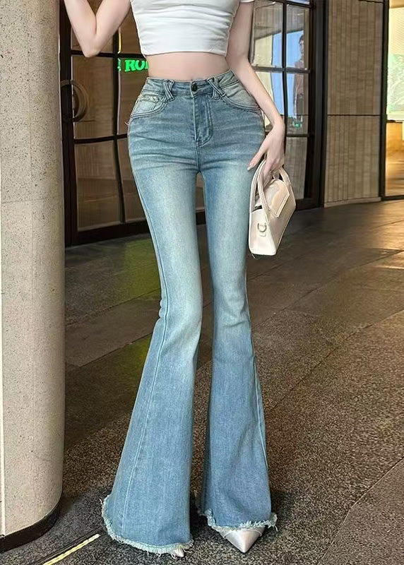Bas évasé en jean bleu Slim Fit Butt Scrunch pour l'automne - TrendAura