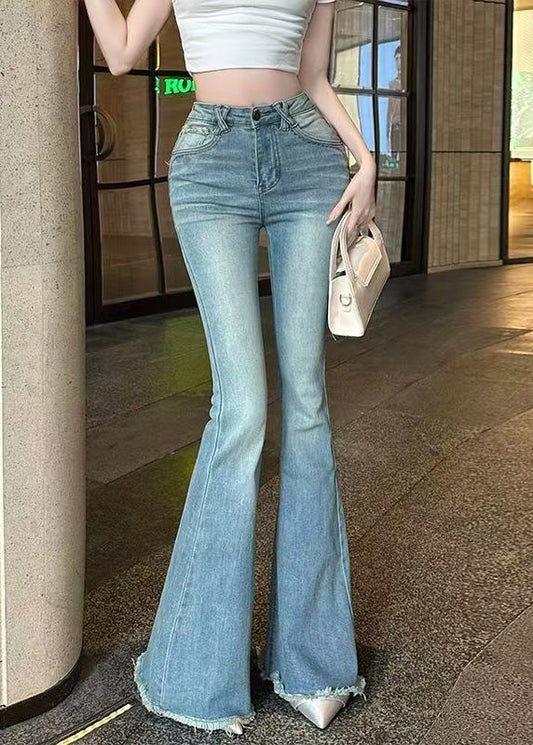 Bas évasé en jean bleu Slim Fit Butt Scrunch pour l'automne - TrendAura