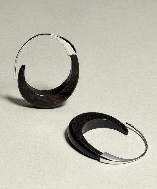 Boucles d'oreilles créoles simples en argent sterling noir et bois de santal - TrendAura