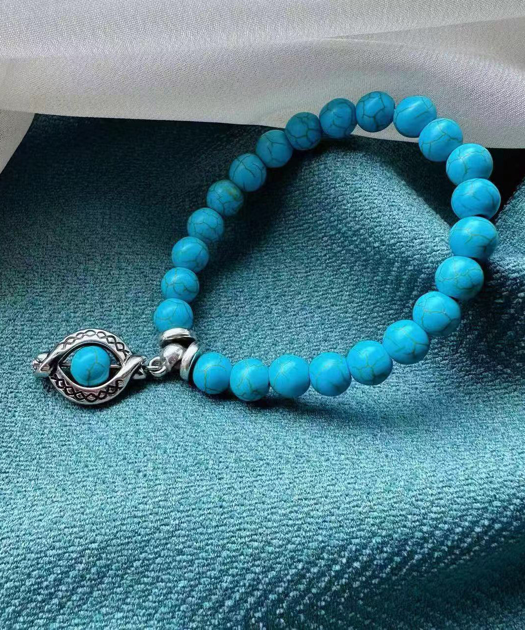 Bracelet simple en acier inoxydable bleu avec breloque turquoise - TrendAura