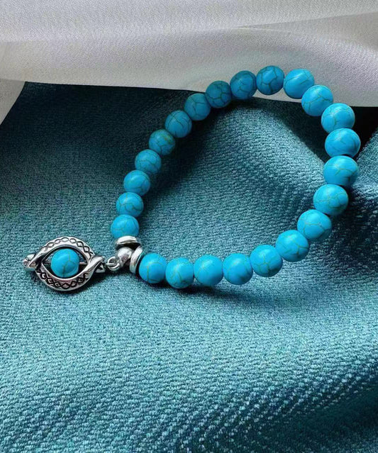 Bracelet simple en acier inoxydable bleu avec breloque turquoise - TrendAura