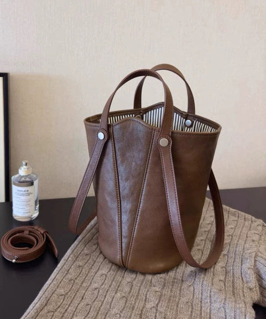 Sac seau simple en similicuir marron de grande capacité - TrendAura