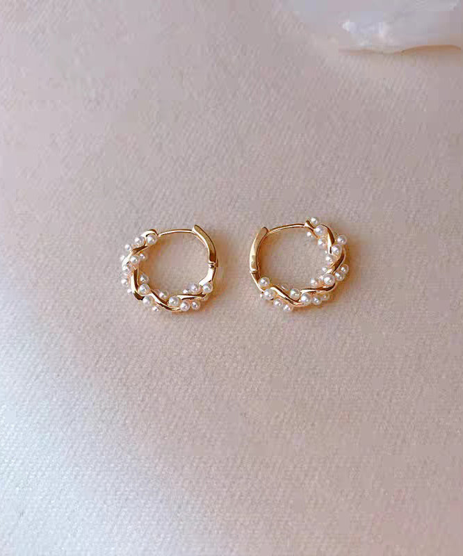 Boucles d'oreilles créoles simples en argent sterling doré et perles - TrendAura