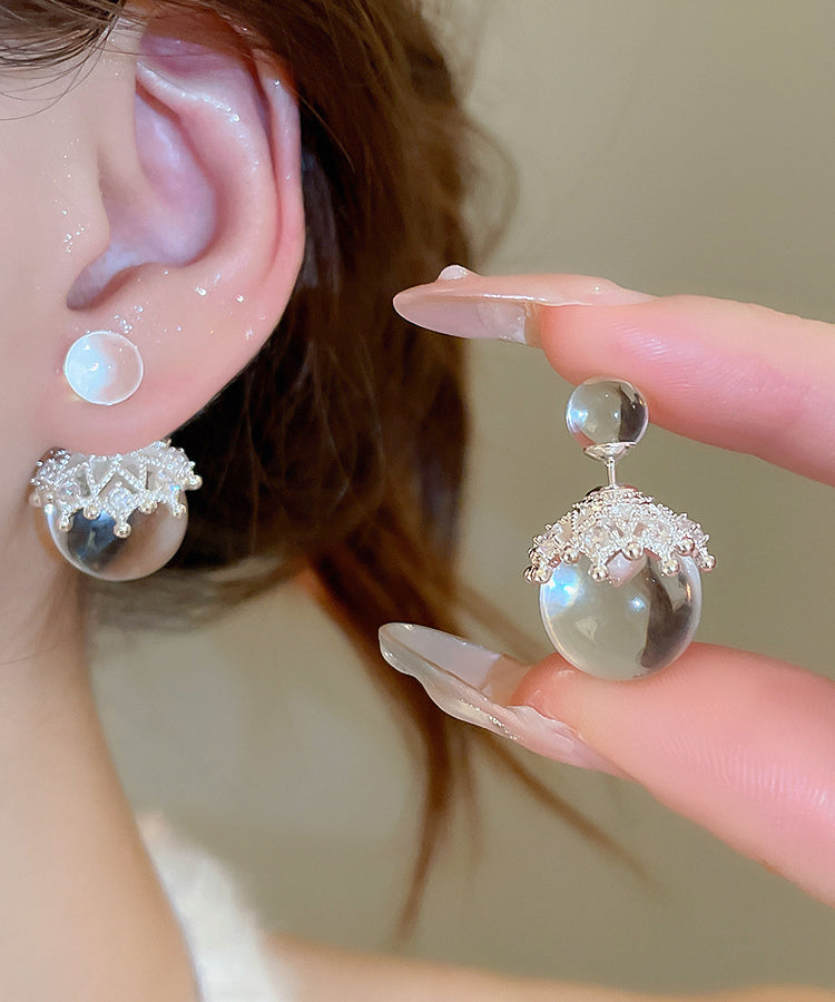 Boucles d'oreilles pendantes simples en perles de verre et zircons cuivrés nude - TrendAura