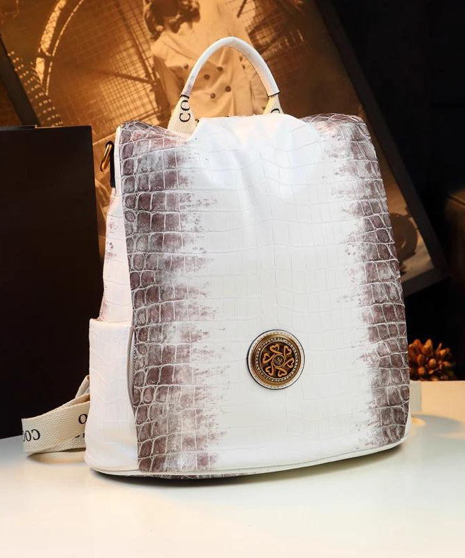 Sac à dos simple en cuir de veau blanc de grande capacité - TrendAura